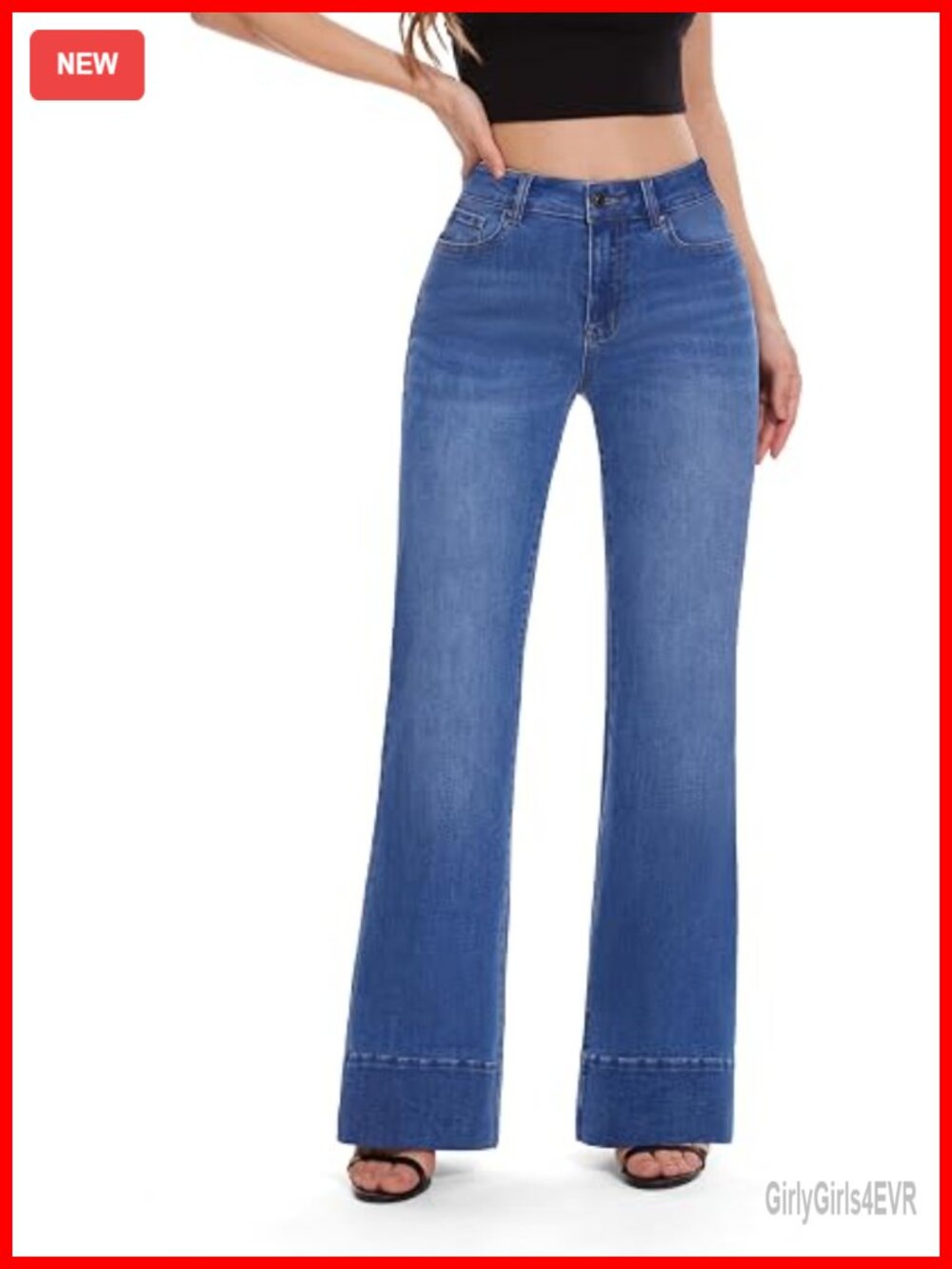 Women's Flare High Waisted Bell Bottom Wide Leg Baggy Stretch Denim Jeans